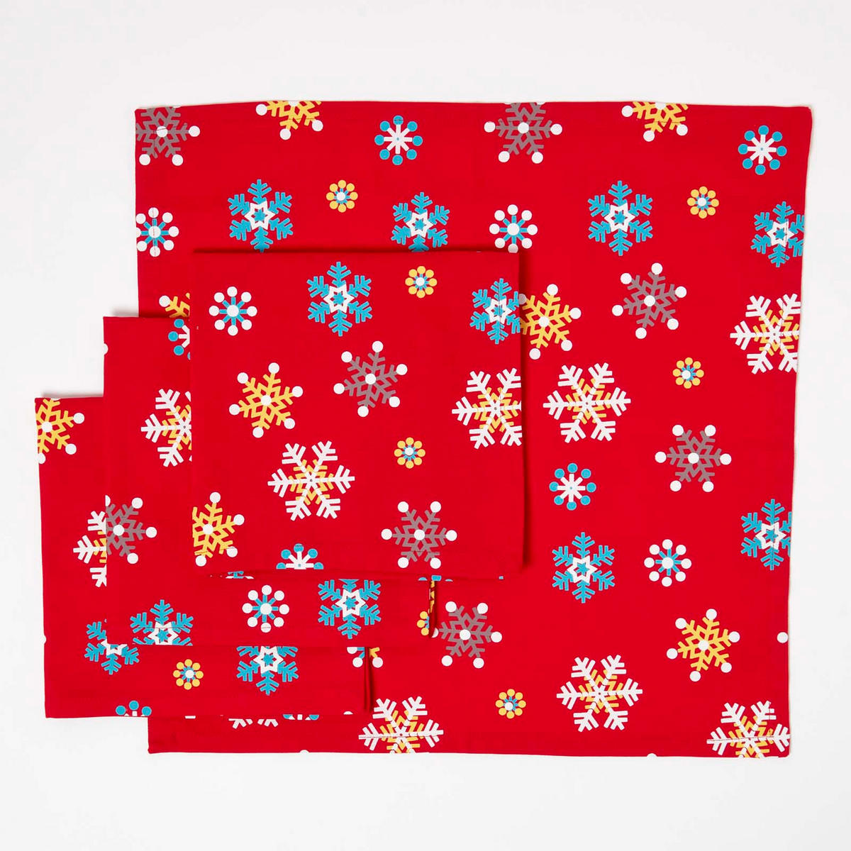 STOFFSERVIETTEN Weihnachten 45/45 cm, 4er-Set rot mit Schneeflocken - Rot, Textil (45/45cm) - Homescapes