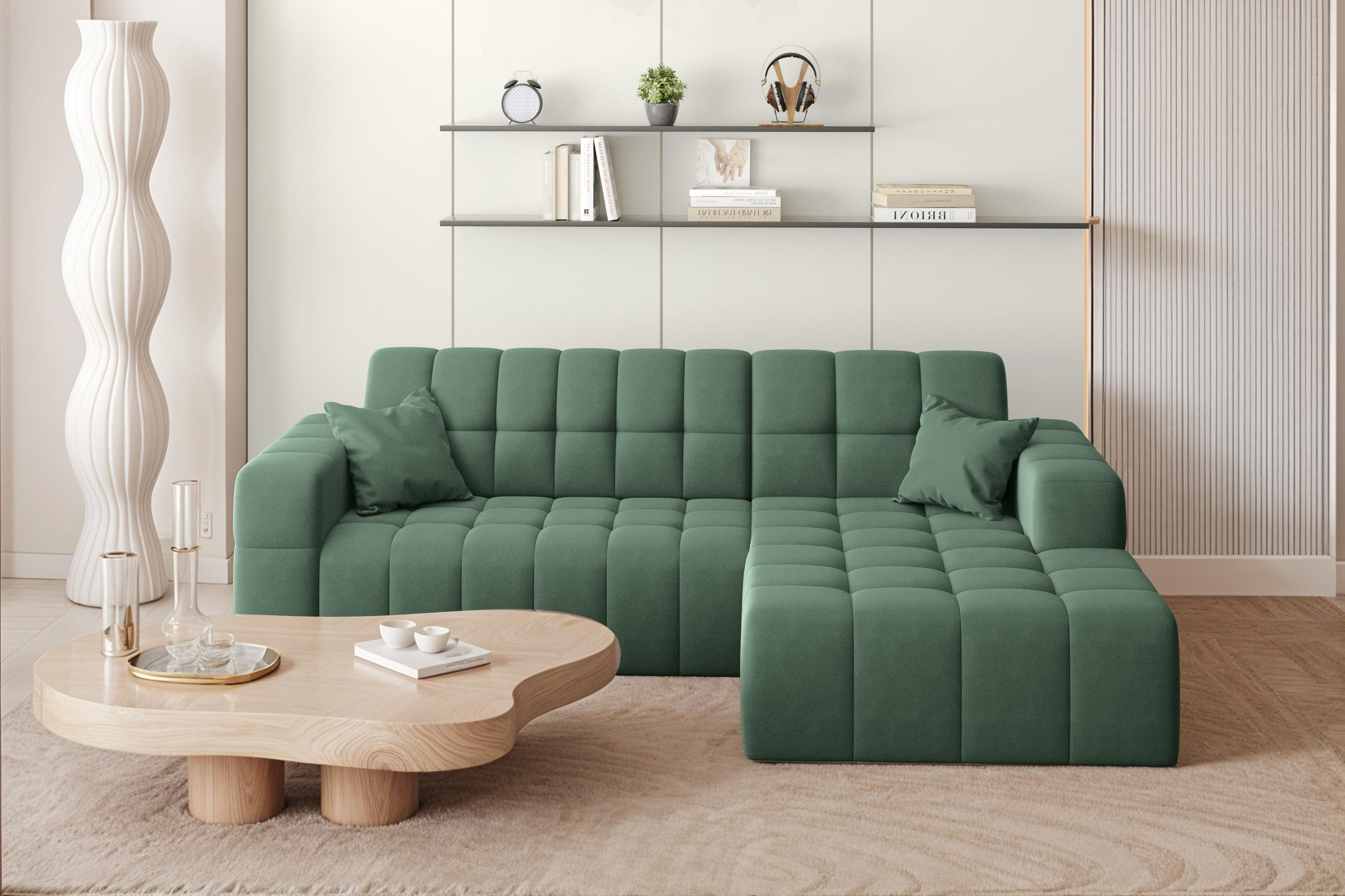 ECKSOFA L-förmiges Nimes Velours Stoff Grün Rechts - Grün, Holz/Kunststoff (265/168cm) - Kaiser Möbel