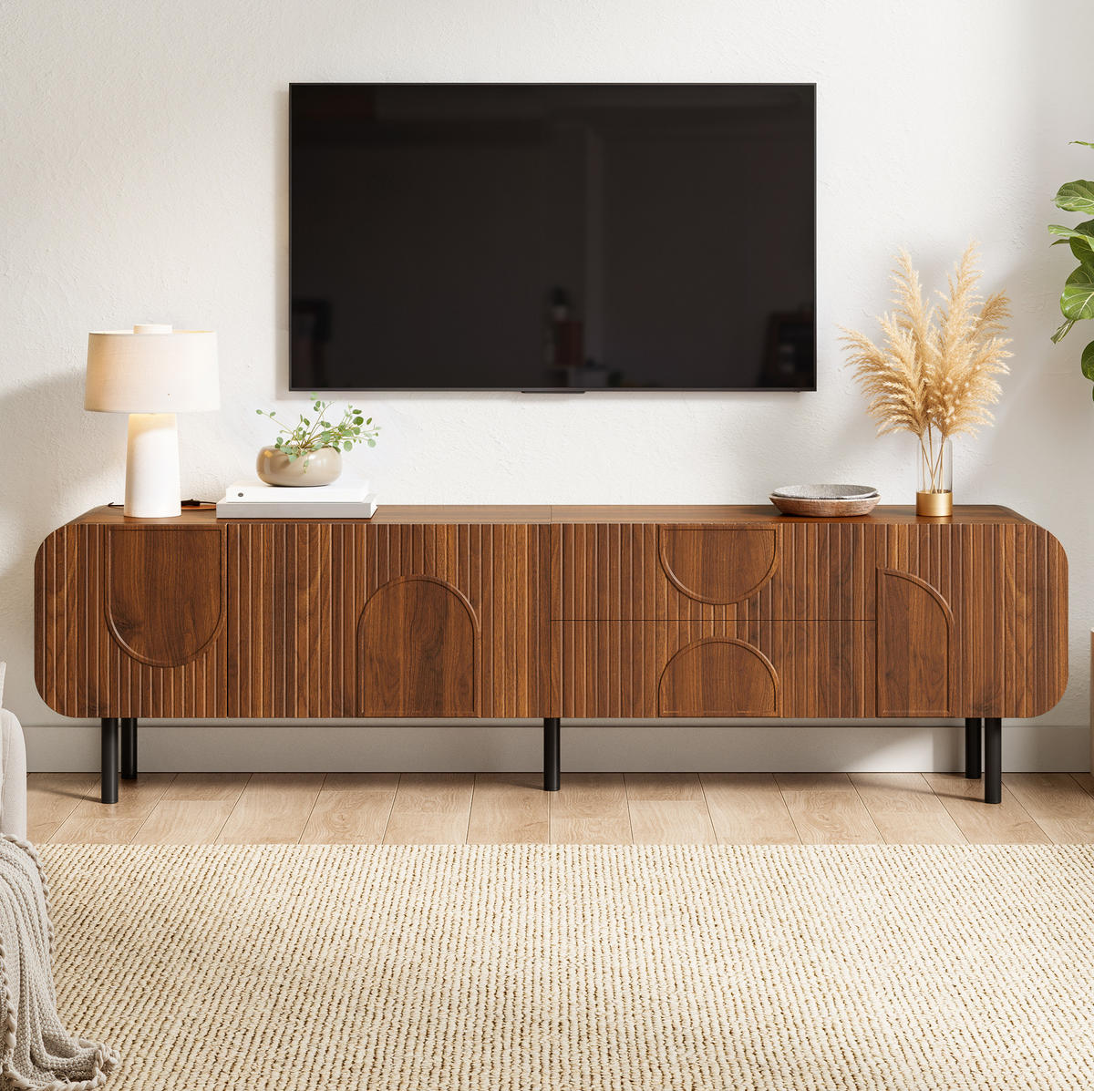 TV-ELEMENT mit 3 Türen und 2 Schubladen 180 cm MDF Nussbaum - Braun, Holzwerkstoff (40/47.5/180cm) - Beauniv