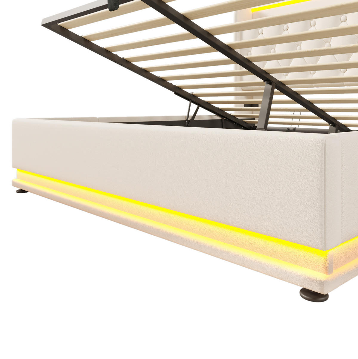 POLSTERBETT aus Kunstleder 160x200 cm in Weiß mit LED-Beleuchtung & USB-C-Ladefunktion - Weiß, Leder (160/200cm) - Modfu