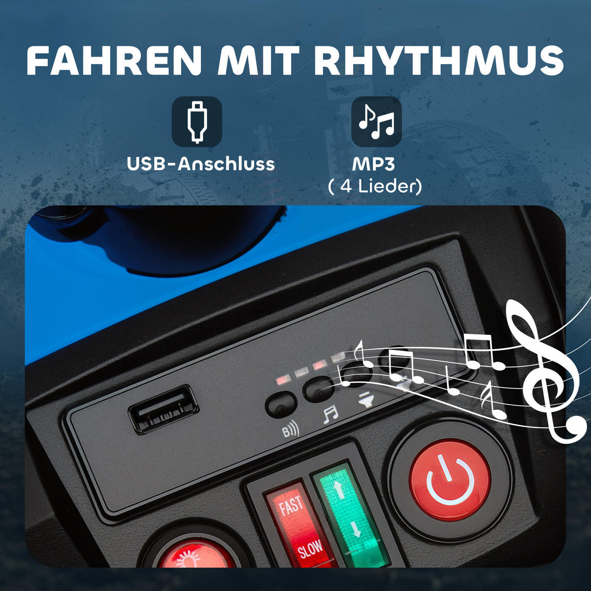 KINDER-ELEKTROQUAD 24V mit Vorwärts-, Rückwärtsfunktion, 2 Sitzer, Blau - Blau, Kunststoff (109/68.5/76cm) - AIYAPLAY