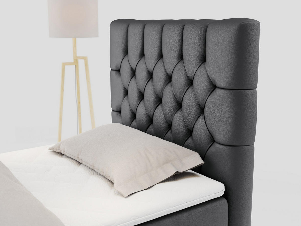 BOXBETT PERA 90/200 Dunkelgrau Kunstleder - H4 - Rechts Seite - Dunkelgrau, Holz/Textil (90/200cm) - MKS