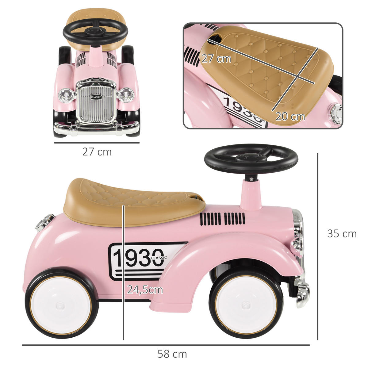 RUTSCHAUTO, Kinderfahrzeug mit Stauraum, Kinderauto mit Kippschutz, Rosa - Rosa, Metall (58/27/35cm) - AIYAPLAY