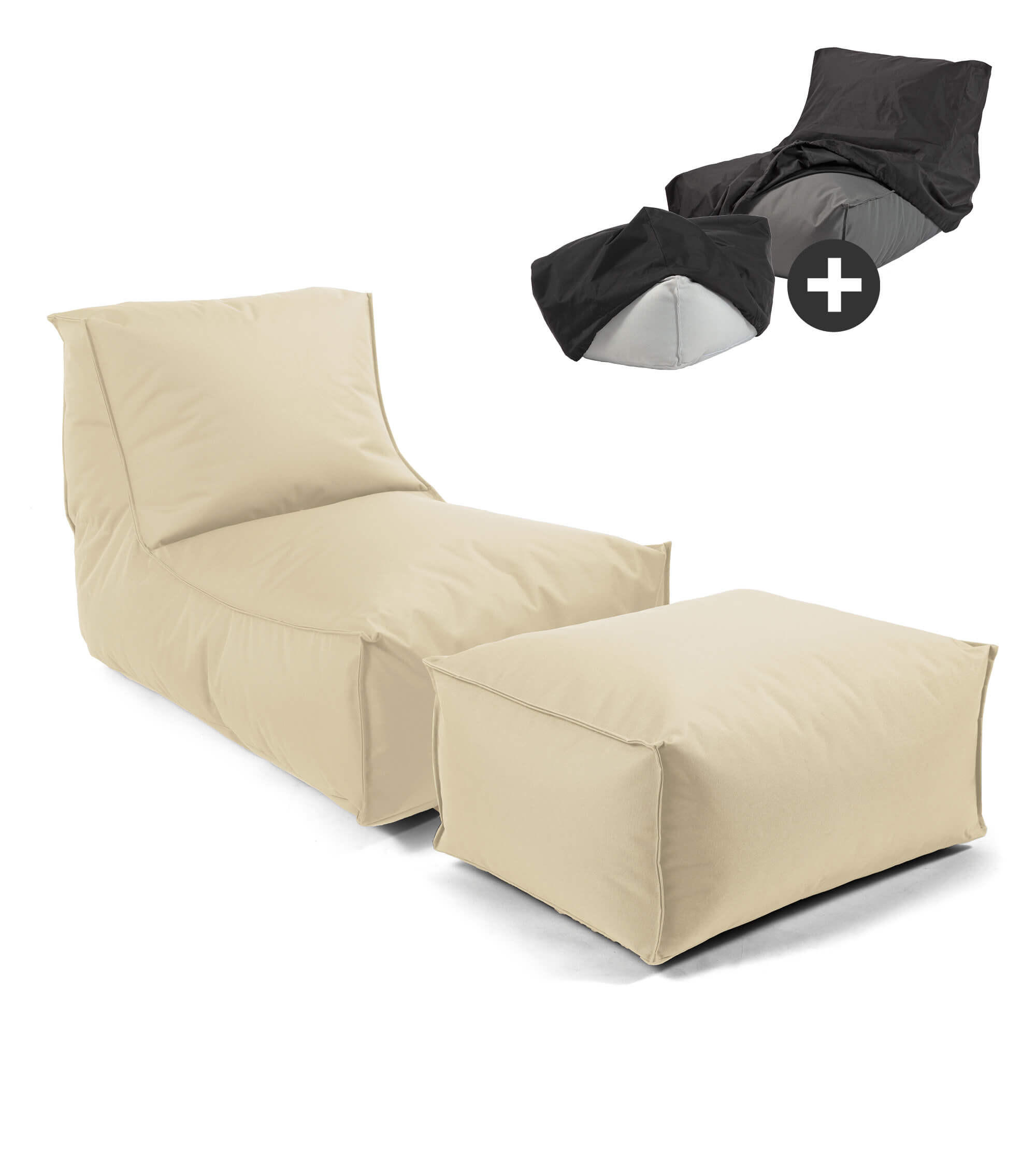 SITZSACK mit Hocker und Hülle Der Sundowner - Beige, Textil (60/65/140cm) - Mokebo