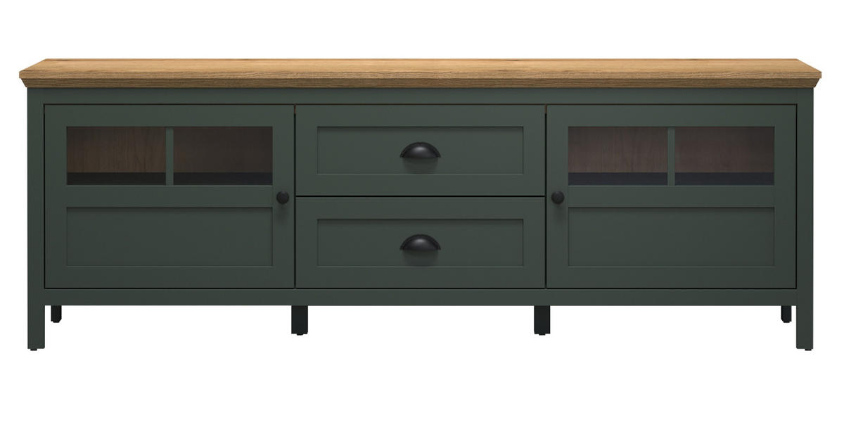 TV-LOWBOARD grün, Evoke Eiche Landhaus 184 x 64 cm, TV Unterteil inklusive LED Beleuchtung - Eichefarben/Schwarz, Holzwerkstoff/Kunststoff (184/64/45cm) - Top.Furn