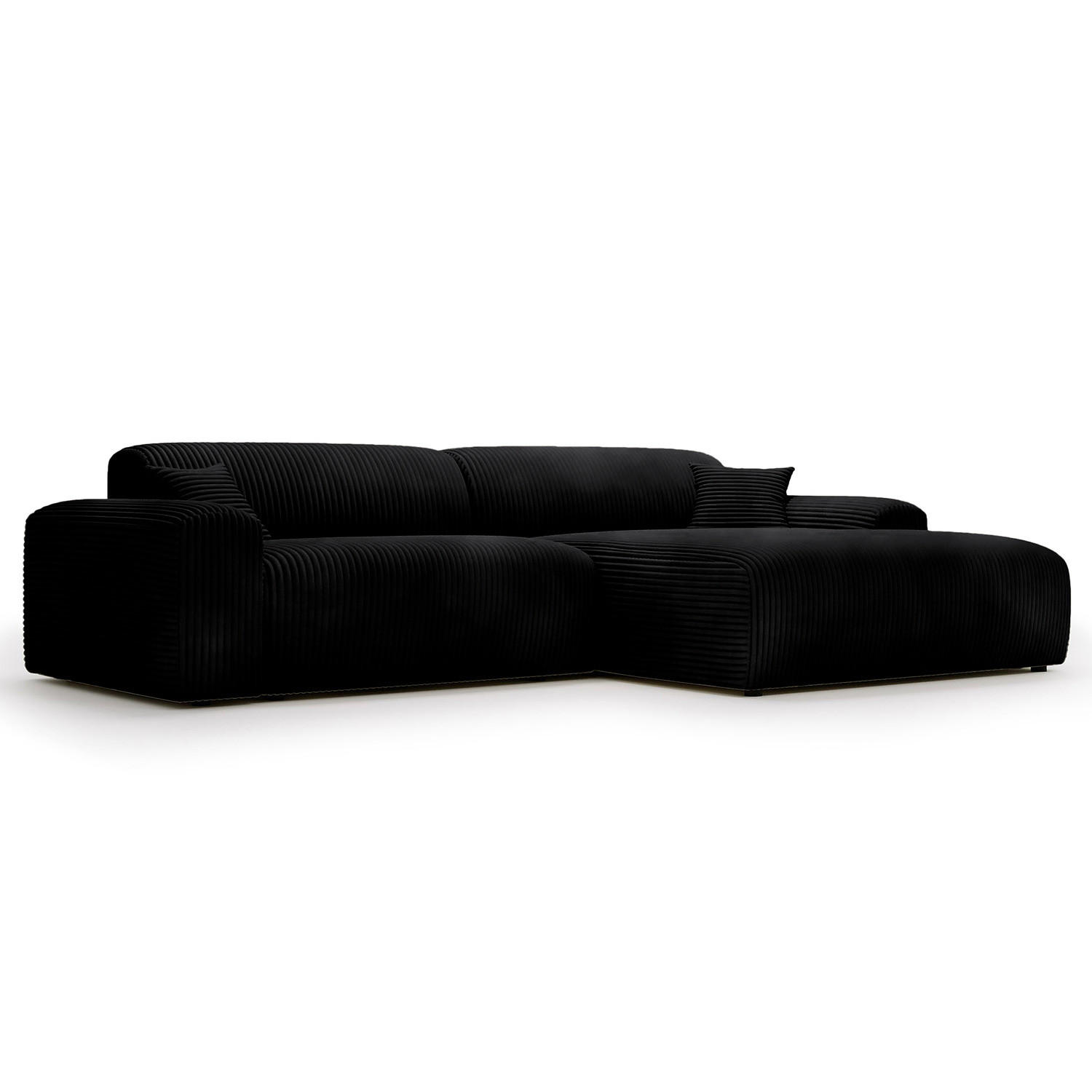 ECKSOFA mit Longchair - Cord - Schwarz, Kunststoff/Textil (284/178cm) - home24
