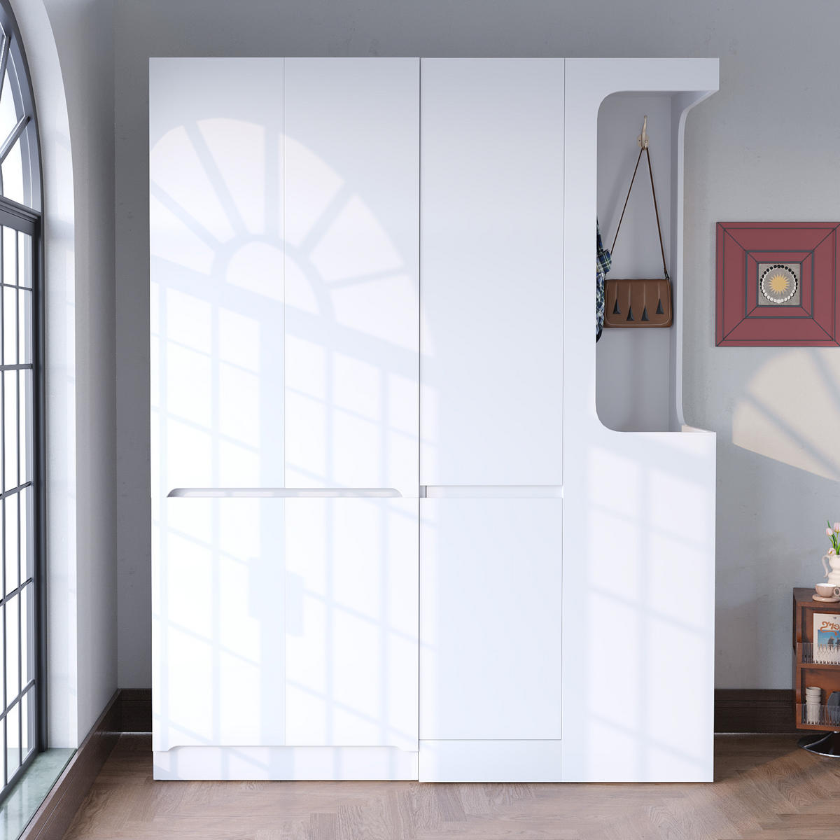 KLEIDERSCHRANK 140x40x170cm Schubladen Stauraum Weiß Rechts - Weiß, Holz (140/170/40cm) - FLIEKS