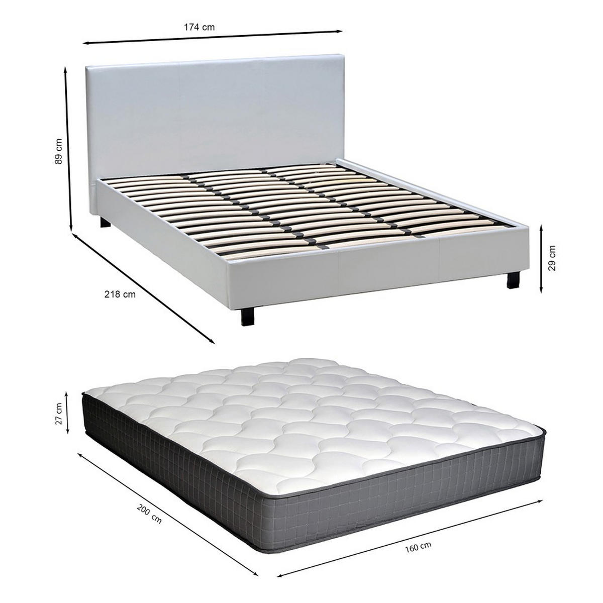 DOPPELBETT ATLANTA mit Matratze / 160x200 - Weiß - Weiß, Holzwerkstoff - Weber Industries