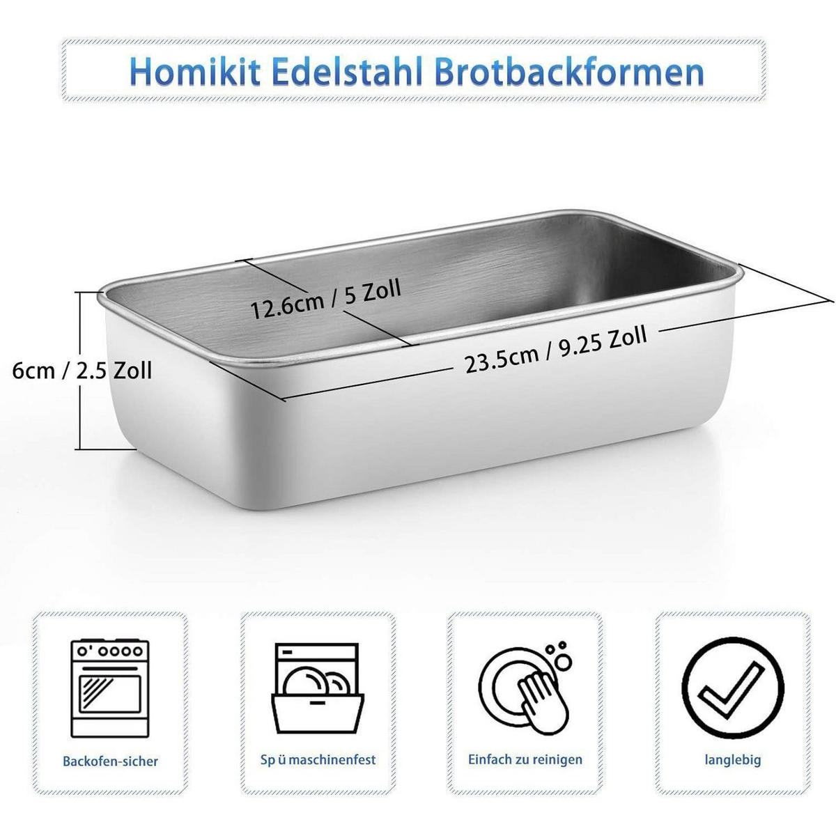 BROTBACKFORM 2er-Set Edelstahl 23,5 x 12,6 x 6 cm - Silberfarben, Metall (23.5/6/12.6cm)