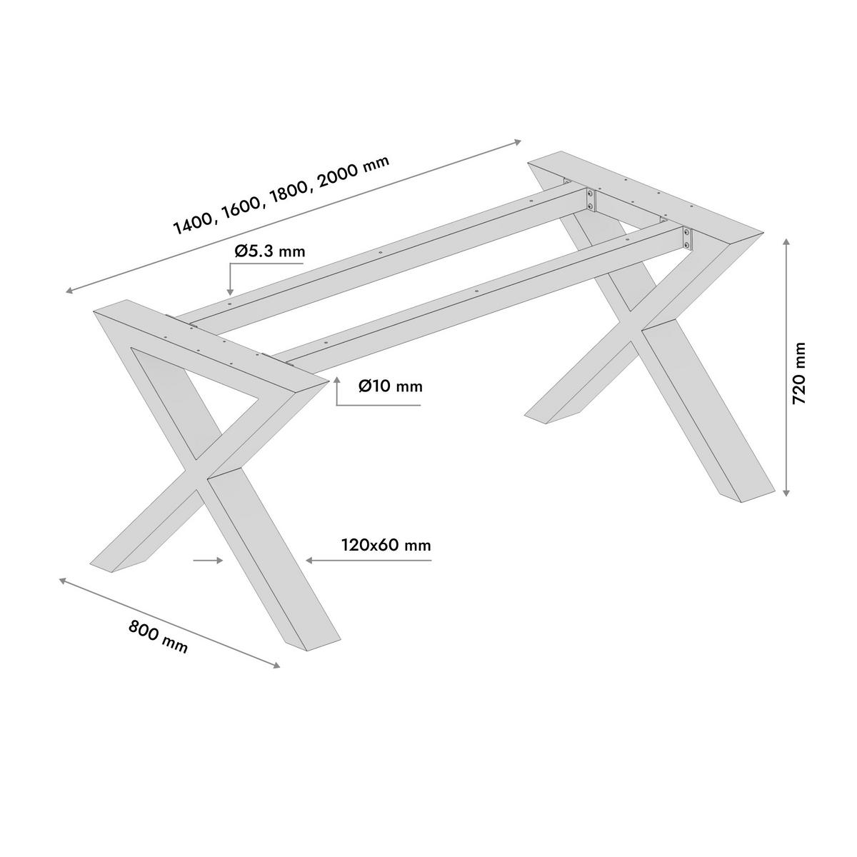 TISCHBEINE Belaga Extreme Schwarz Metall 160/80/72 cm - Schwarz, Metall (80/72/160cm) - Metalo Pro