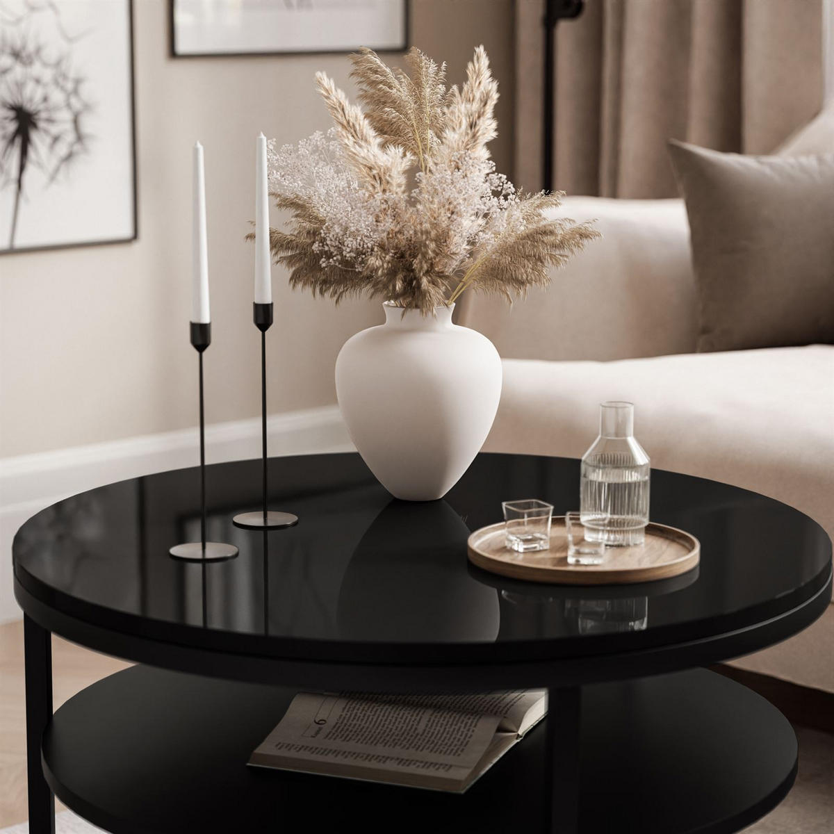 COUCHTISCH CIRI SLIM mit Regal Hochglanz - Schwarz, Holzwerkstoff (60/60/42cm) - Lookway