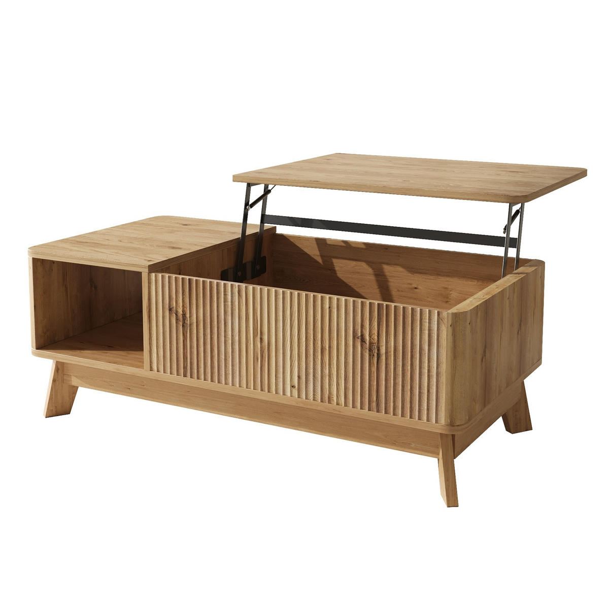 COUCHTISCH 95/48/50 cm aus MDF mit höhenverstellbarer Tischplatte, Stauraum und Wellenoptik, Natur - Naturfarben, Holzwerkstoff (95/48/50cm) - Redom