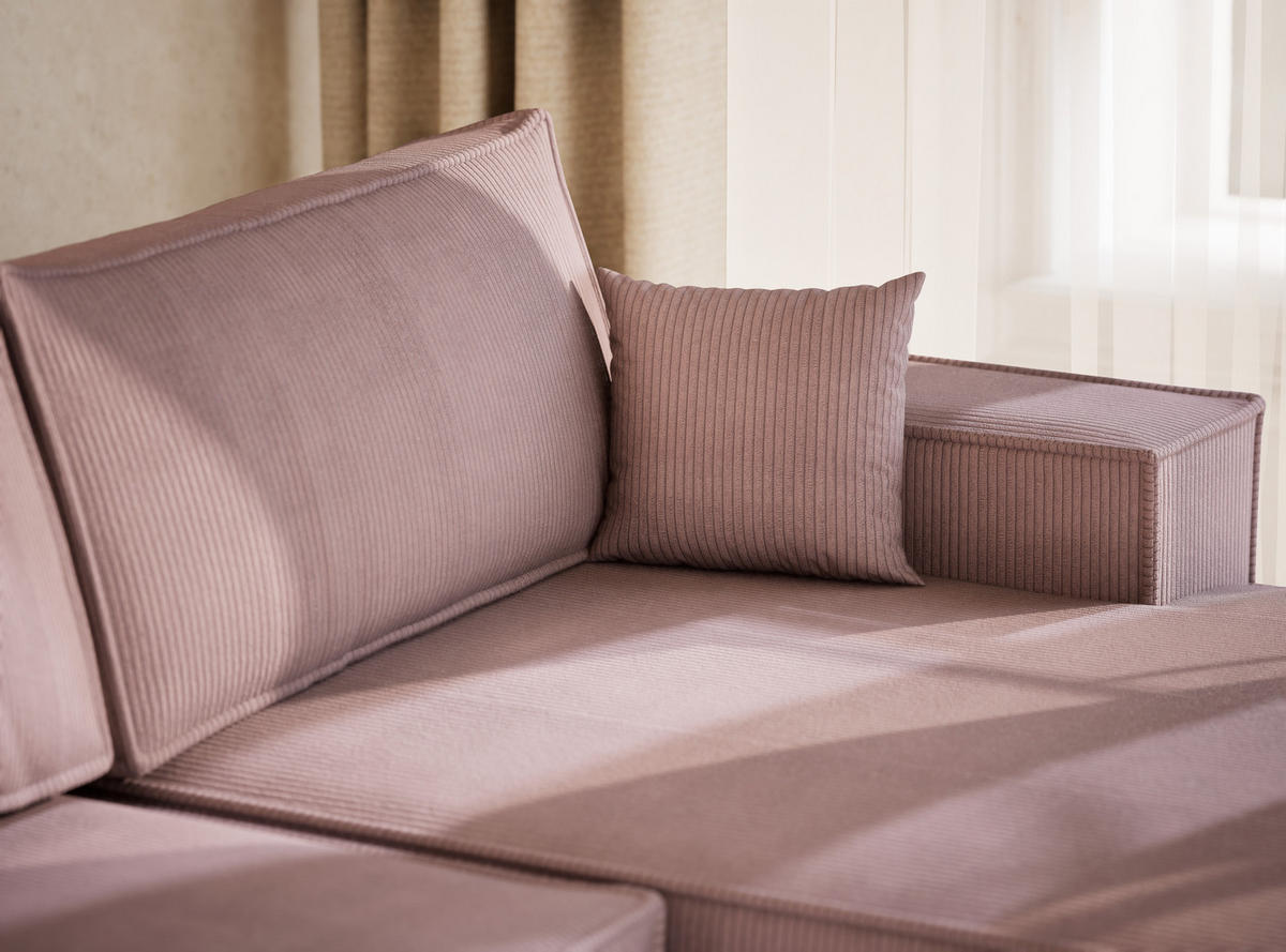 WOHNLANDSCHAFT Kyoto Lila Samtstoff - Flieder/Schwarz, Holz/Holzwerkstoff (398/70/148cm) - Maison de Reve