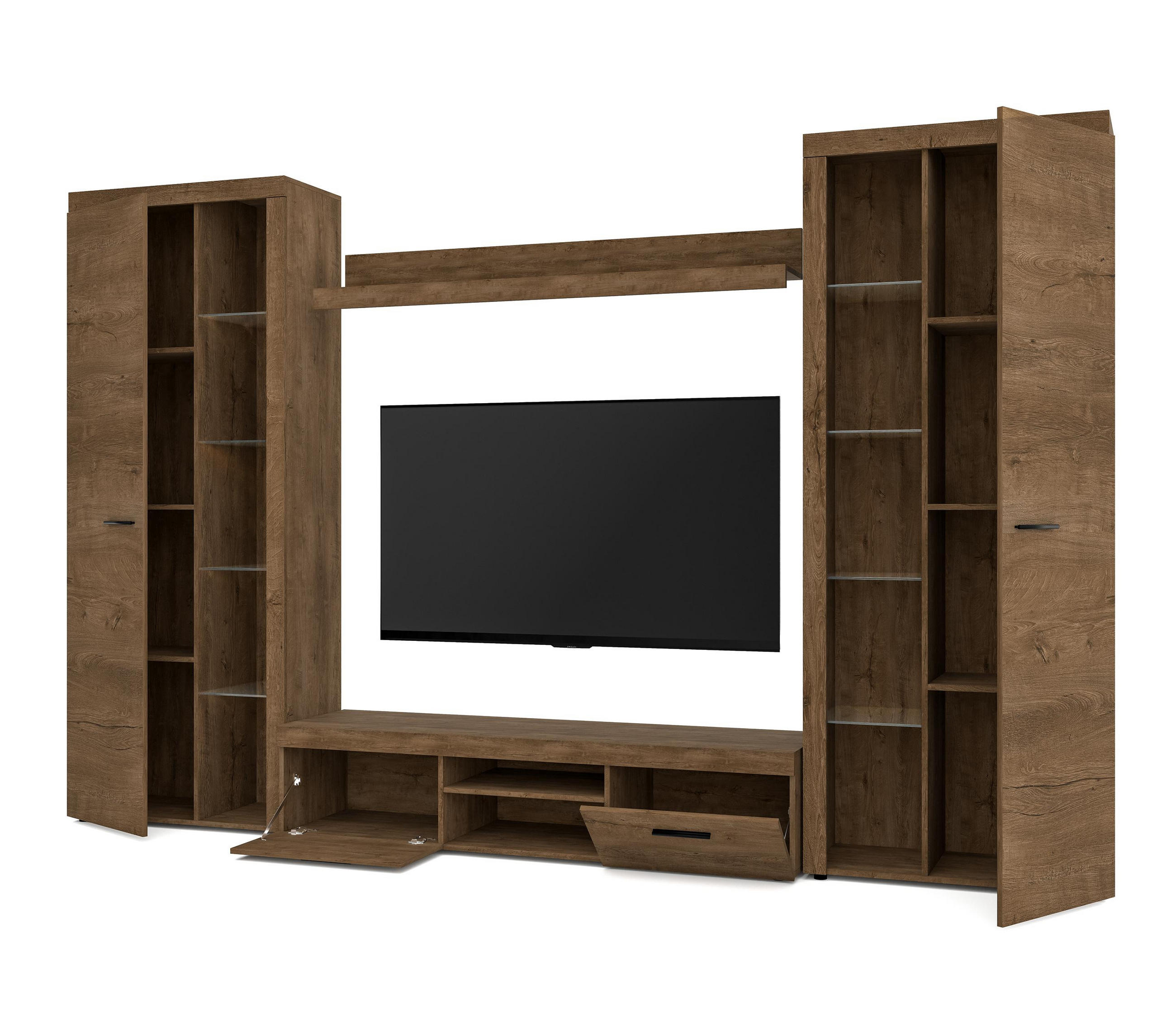 WOHNWAND Spacoro XL Lefkas 300/190/40 cm Viel Stauraum ohne LED - Braun, Holzwerkstoff/Kunststoff (300/190/40cm) - AX Living