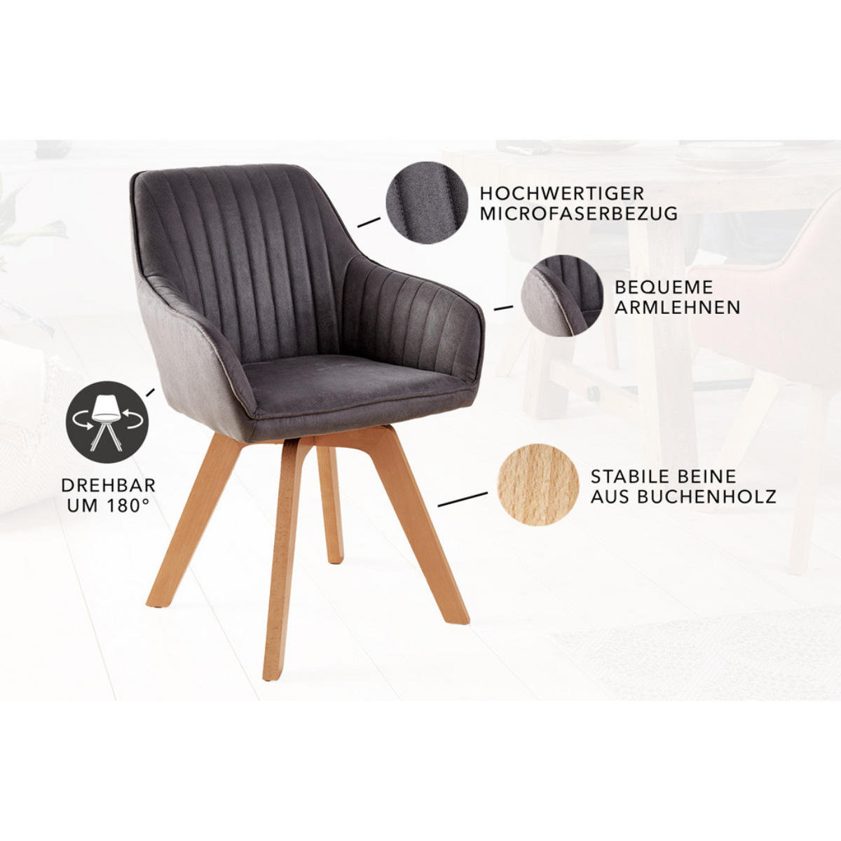 ARMLEHNSTUHL LIVORNO Microfaser Grau - Grau, Textil (62/84/62cm) - riess-ambiente