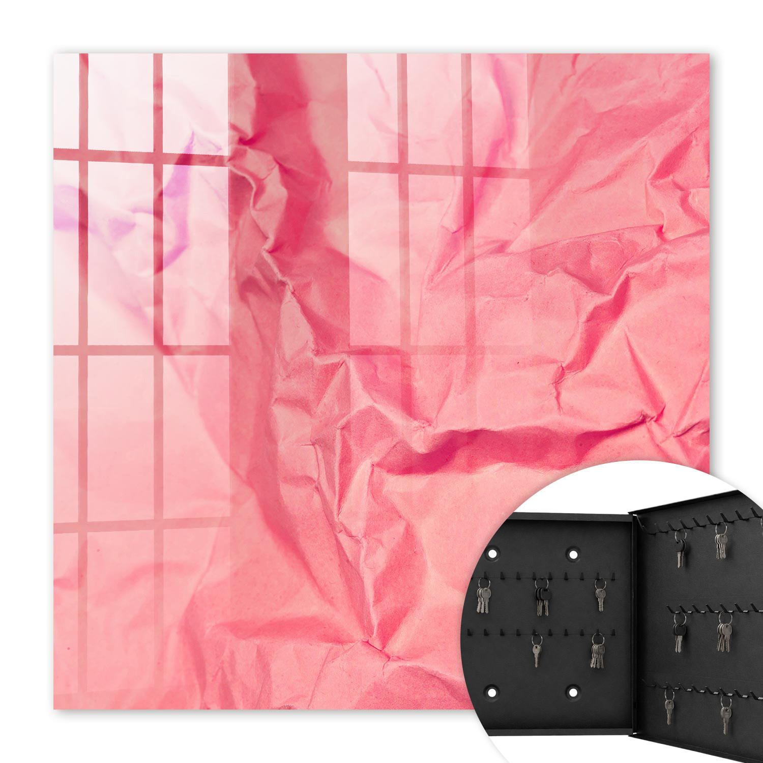 SCHLÜSSELBOX Schwarz 30x30 cm- Türöffnung nach rechts - Rosa Textur - Pink, Metall (30/30/5cm) - TULUP