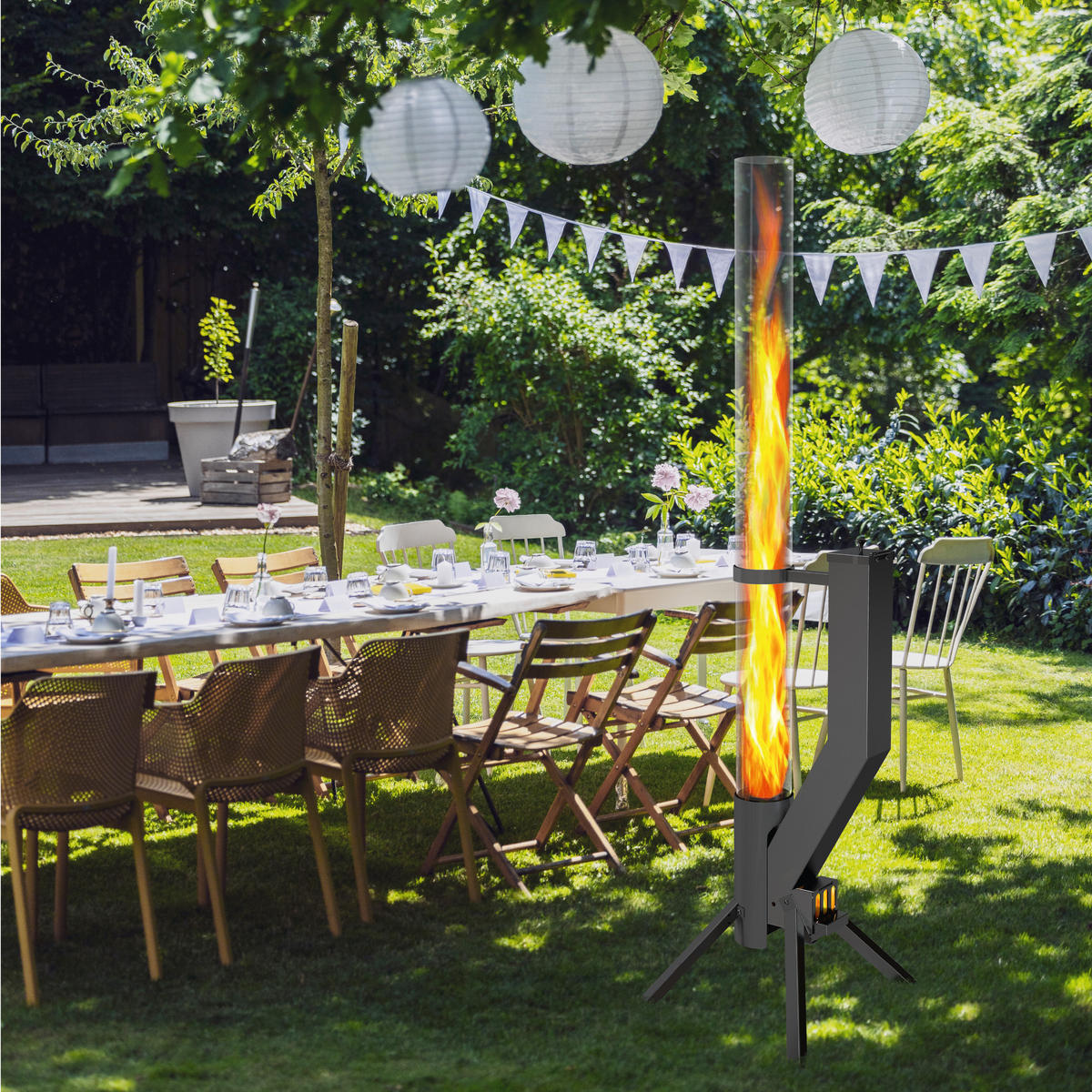 FEUERROHR Premium schwarz Edelstahl - Schwarz, Metall (44/147.8/41.2cm) - Gardenflare