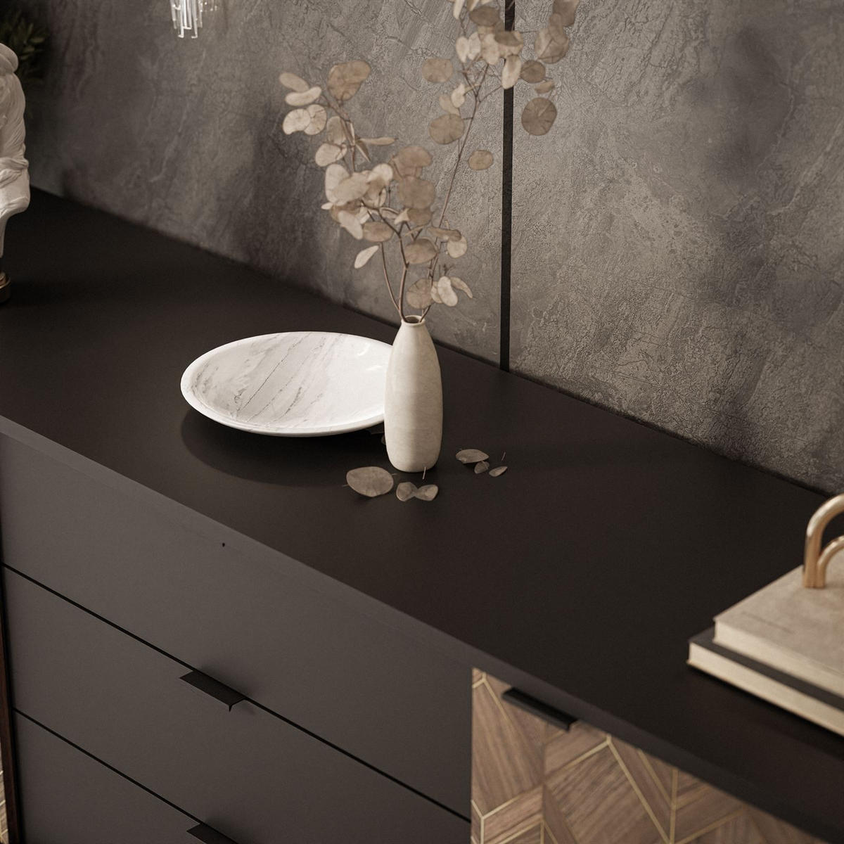 KOMMODE LIAM - Schwarz, Holzwerkstoff (185/83/50cm) - Lookway