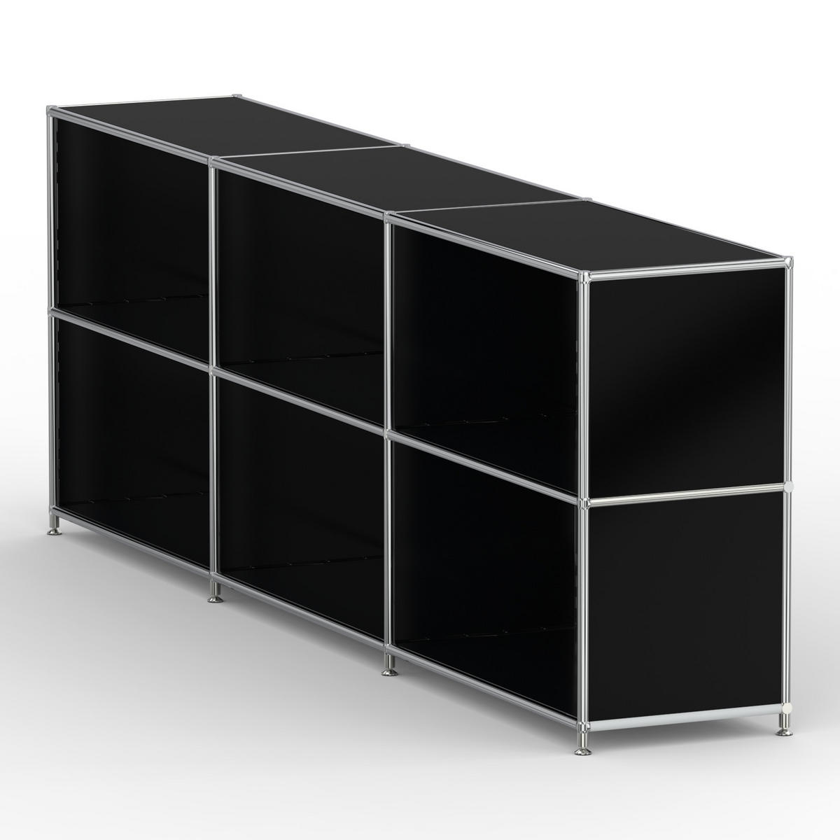 AKTENSCHRANK Büro, 6 offene Fächer, Breite 227 cm, Graphitschwarz - Chromfarben/Schwarz, Metall (40/80.5/227.2cm) - Versee