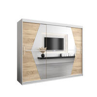 SCHWEBETÜRENSCHRANK 200/250/62 3-türig - Silberfarben/Weiß, Holz/Kunststoff (250/200/62cm) - Abiks Möbel