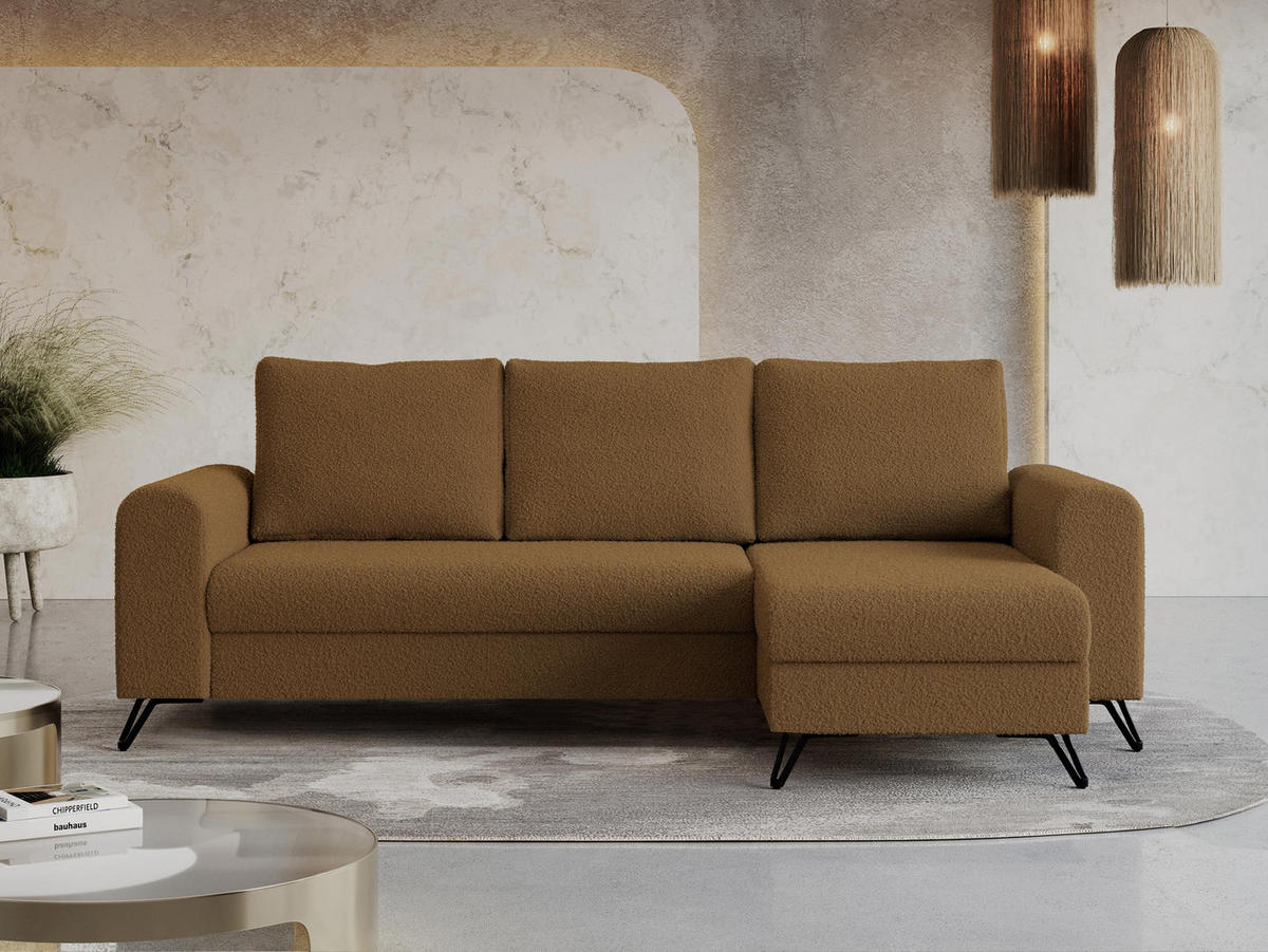 ECKSOFA Hugo Boucle Braun - Schwarz/Braun, Textil/Metall (242/140cm) - MKS