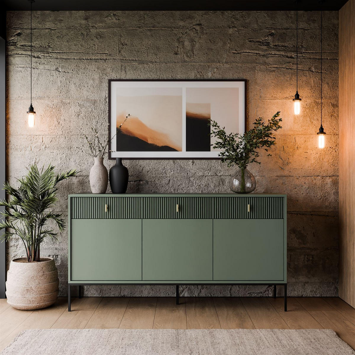 Kommode MIDNIGHT 3D3S mit drei Schubladen auf Gestell grün - Schwarz/Grün, Holzwerkstoff (154.5/82.5/39cm) - Lookway