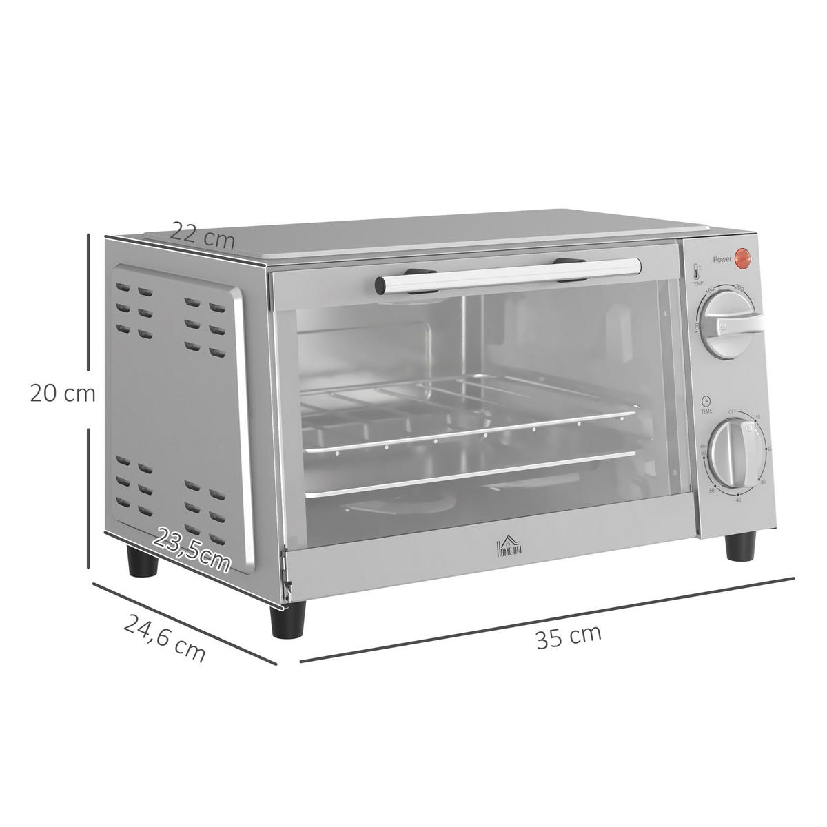 MINIBACKOFEN 9L 750W Mini Ofen mit Backblech & Grillrost, Temperatur 100-230°C, 60 Min. Timer, Edelstahl Silber - Silberfarben, Metall (35/20/24.6cm) - Beaface