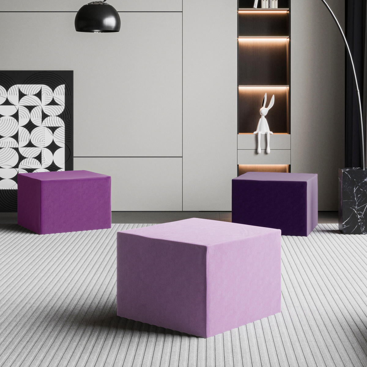 HOCKER Cord Rechteck Lila 3er-set - Lila, Textil (55/40/55cm) - Vercart