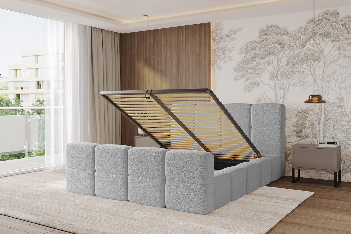 POLSTERBETT mit Bettkasten und Lattenrost mit Matratze H3/H4, Kopfteil, Boxbett, mit Stauraum - NATA-Z 160x200 Hellgrau - Hellgrau, Holzwerkstoff/Textil (160/200cm) - ALTDECOR