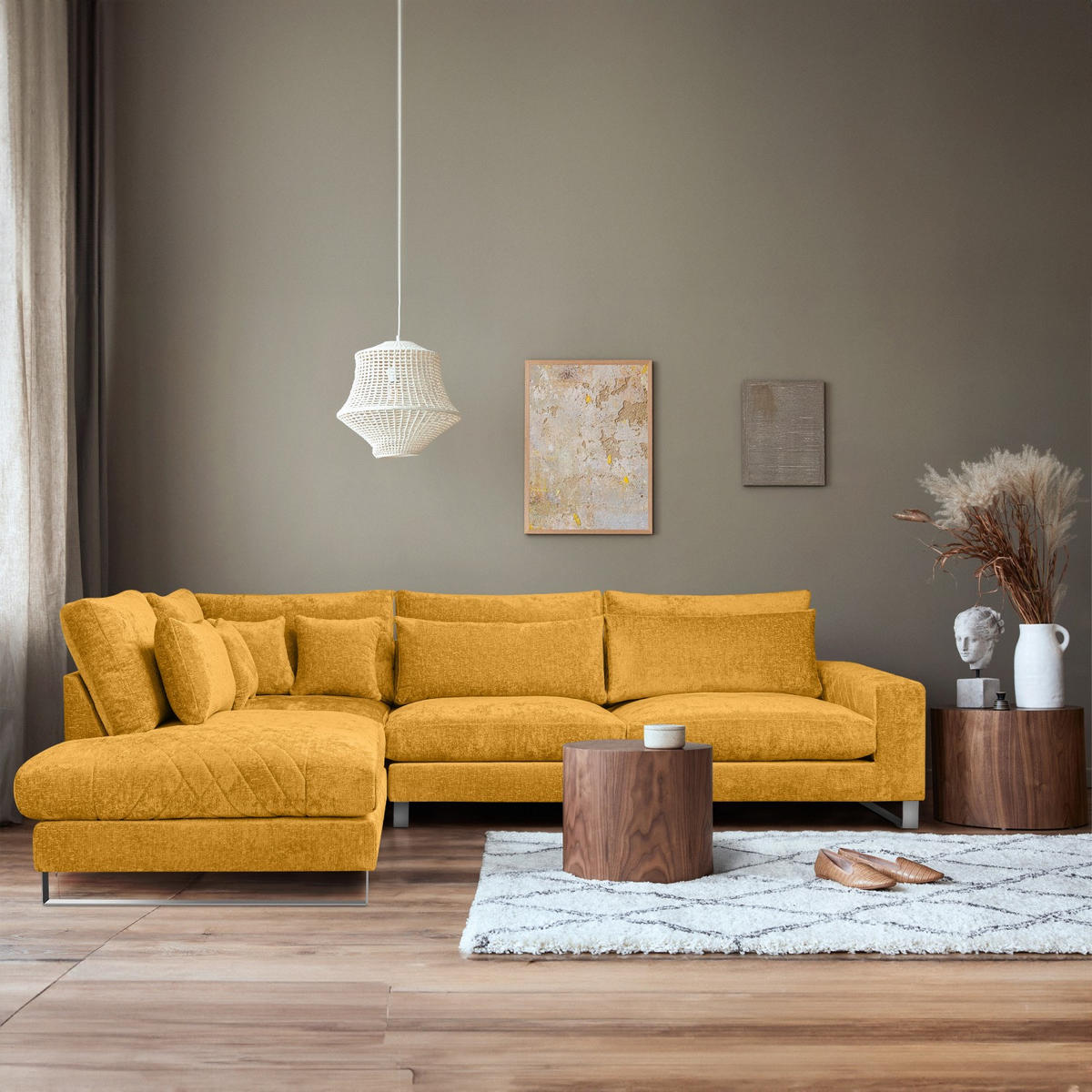 ECKSOFA LINKS BRENTIS Chenille-Stoff, Gelb - Gelb, Textil (314/224cm) - KONSIMO®