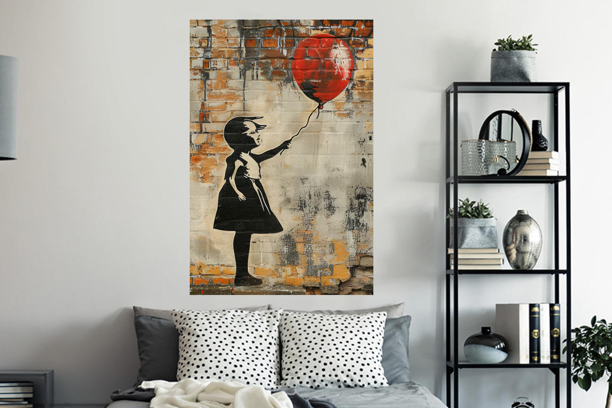 WANDTATTOO Graffiti - Banksy - Mädchen - Straßenkunst 80x120 cm - Sandfarben, Kunststoff (80/120/0.1cm) - MuchoWow