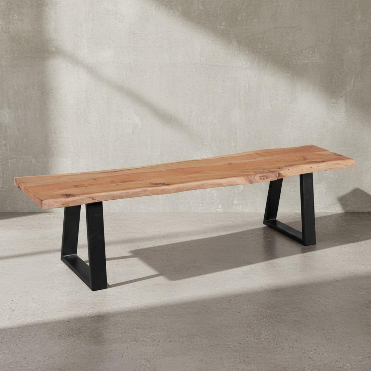 ESSZIMMERBANK Akazienholz Metall schwarze Füße, Beige 180x40x45 cm - Beige/Schwarz, Holz/Metall (180/45/40cm) - KADIMA DESIGN