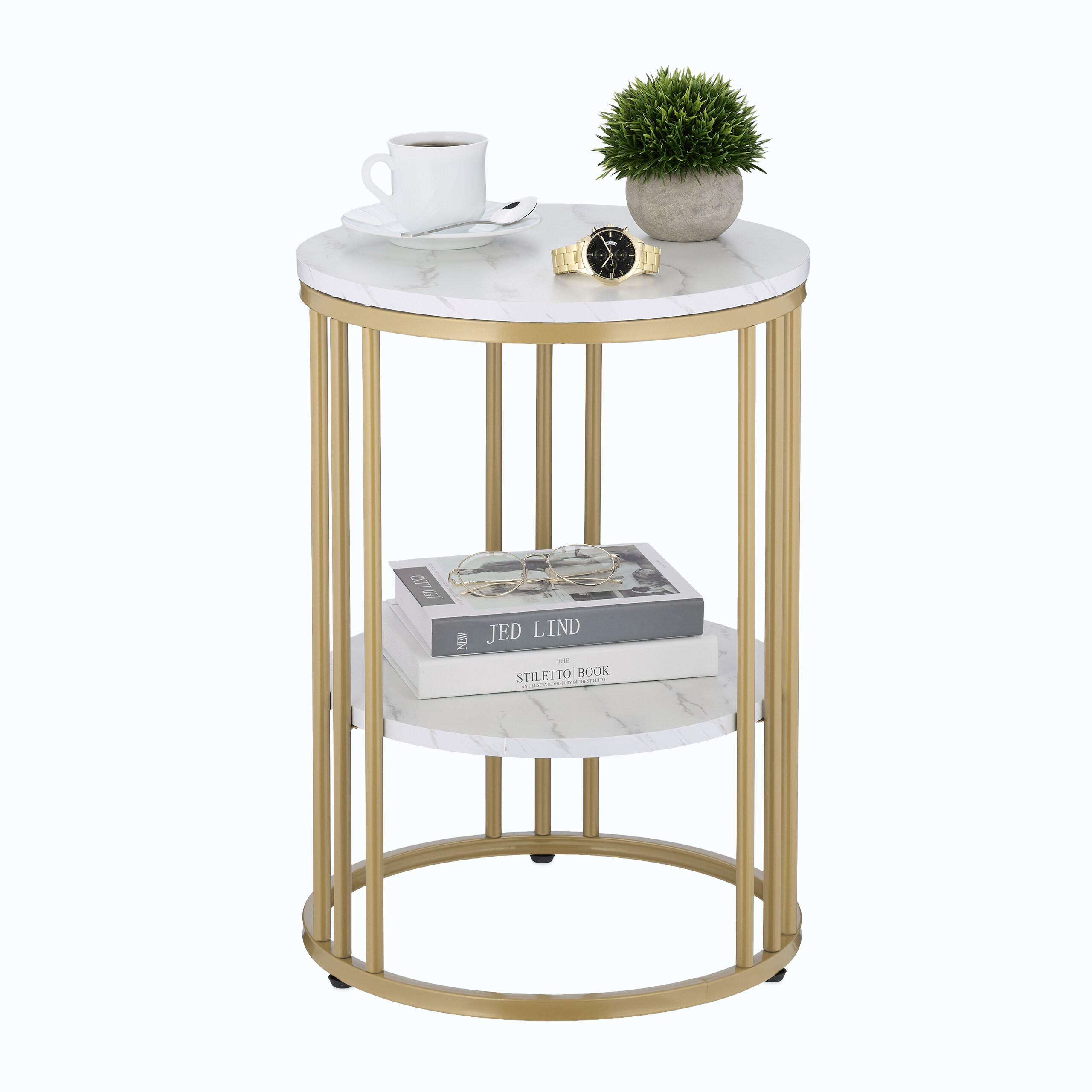 BEISTELLTISCH Weiß Gold Marmoroptik - Goldfarben/Weiß, Holzwerkstoff/Metall (40/40/56cm) - Relaxdays