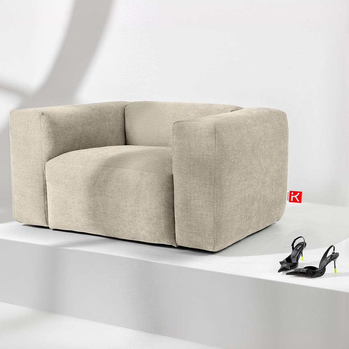 SESSEL BUFFO , Ecru - Ecru, Textil (130/73/96cm) - KONSIMO®