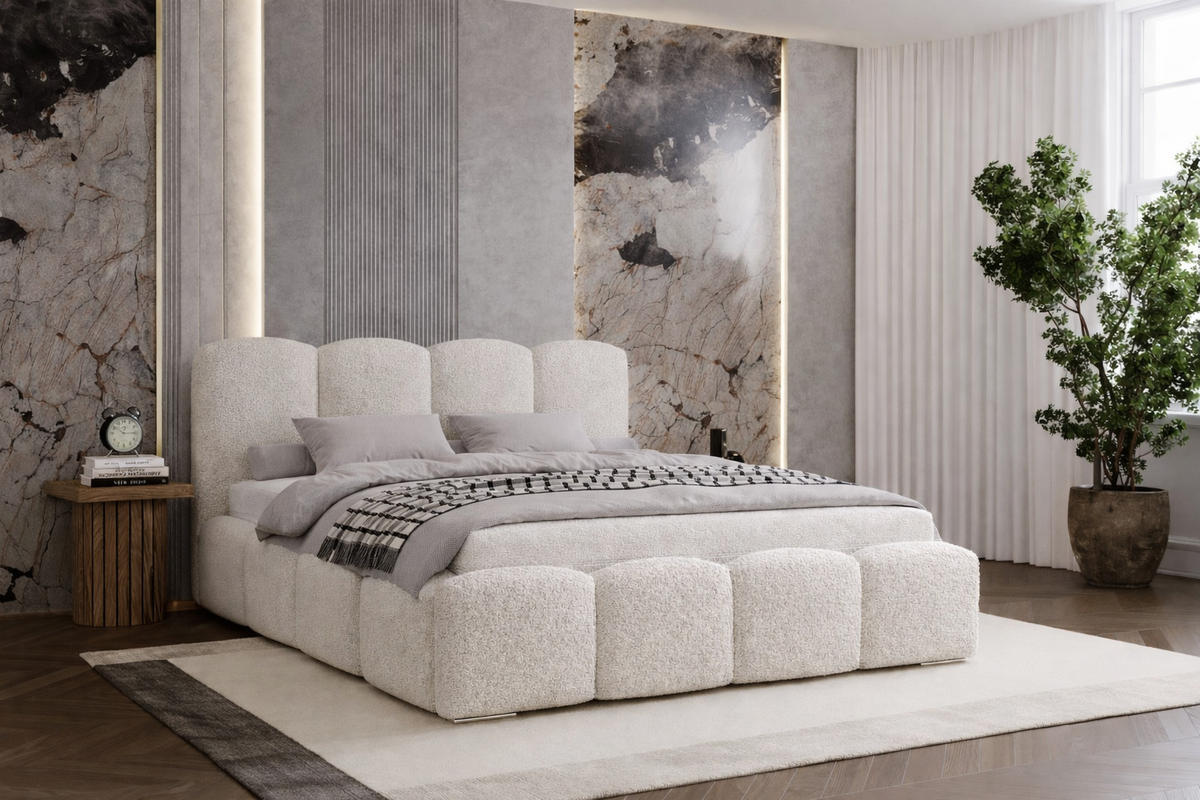 POLSTERBETT 160x200 cm Zenna Boucle mit Bettkasten, Lattenrost, Creme - Creme, Holz/Textil (160/200cm) - Emporius