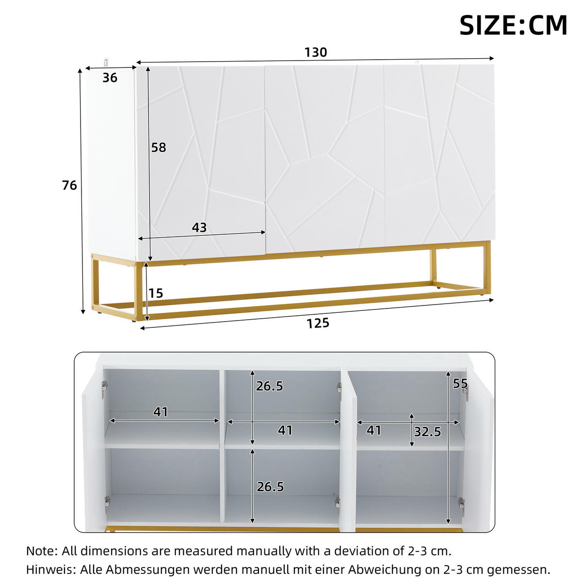 SIDEBOARD Weiß 130/35/76 CM - Weiß, Holzwerkstoff (35/76/130cm) - Urban Meuble