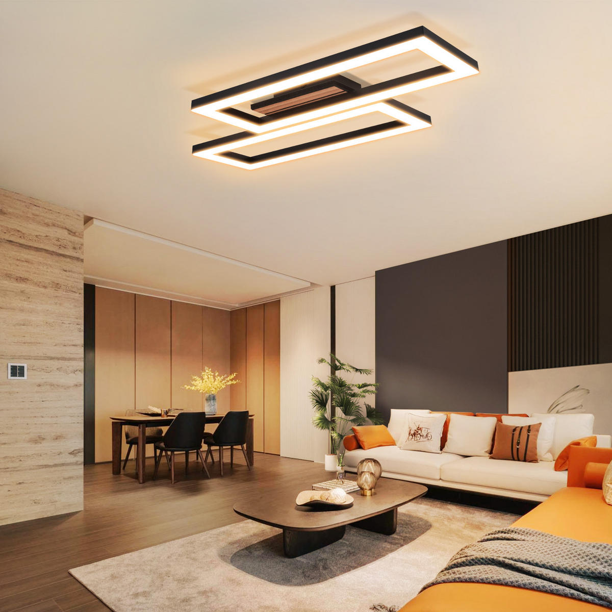 LED Deckenleuchte 27/50/6cm - Schwarz, Metall (50/27/6cm) - Nettlife