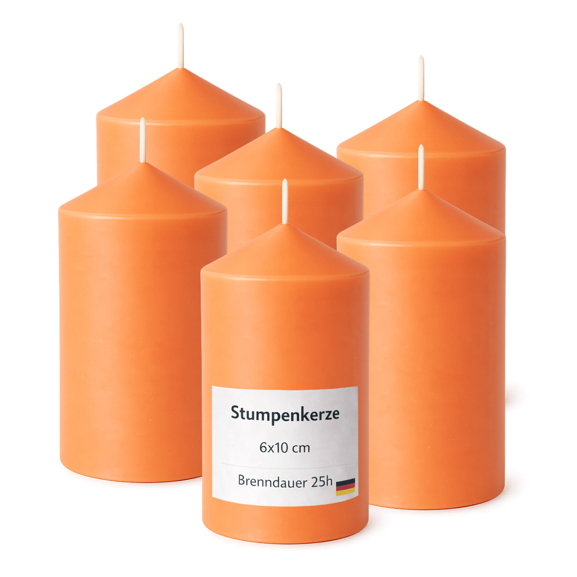 STUMPENKERZEN (6er Pack) Ø6cm x 10cm - Ocker - Dunkelorange, Naturmaterialien (10cm) - HS Candle
