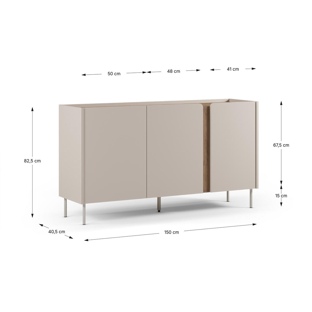 KOMMODE Lucile Beige 150/40.5/82.5 cm - Beige, Holz (40.5/82.5/150cm) - Drawer