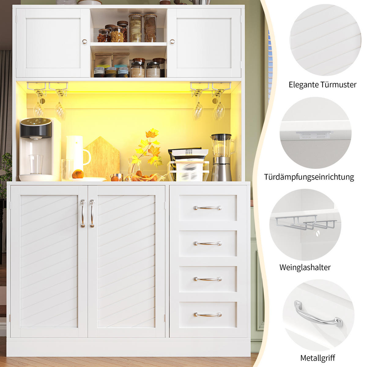 BUFFETSCHRANK Kombi Weiß 120/40/188 cm - Weiß, Holz (120/188/40cm) - PANGIVO