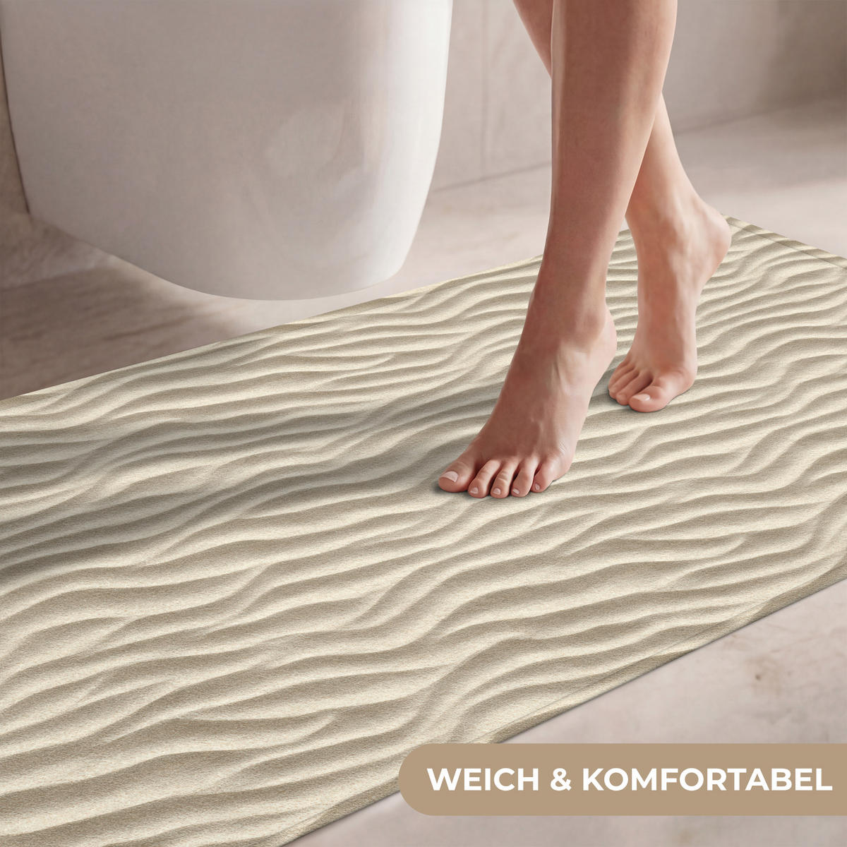 WC-VORLEGER Sand - Wellen - Beige WC Teppich 120x60 cm - Sandfarben, Kunststoff/Textil (120/1cm) - OnlyWow