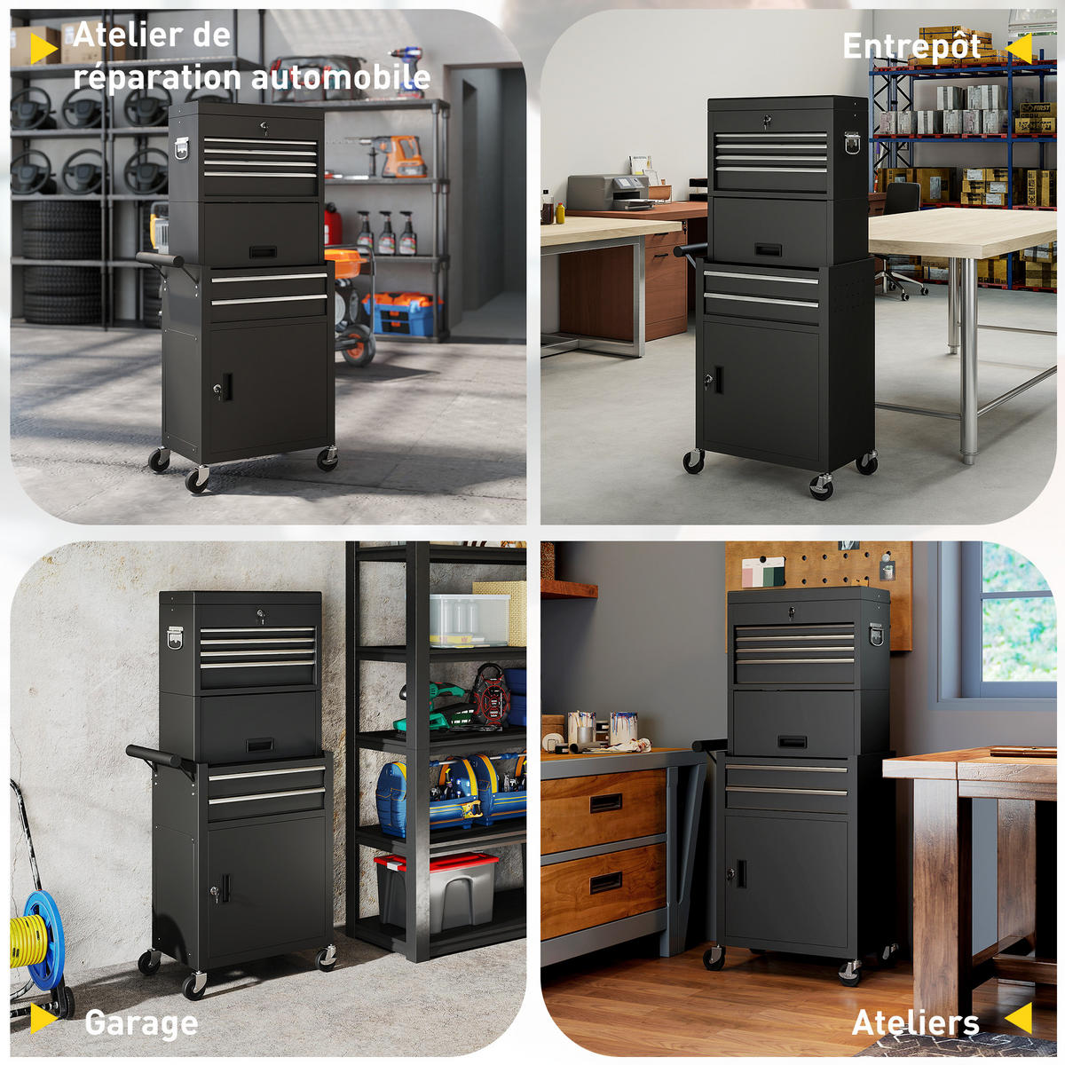 WERKZEUGSCHRANK DE-18981 6 Schubladen, 3-in-1 mit Lochwand Schwarz - Schwarz, Metall (33.5/131/60.5cm) - ComfortXL