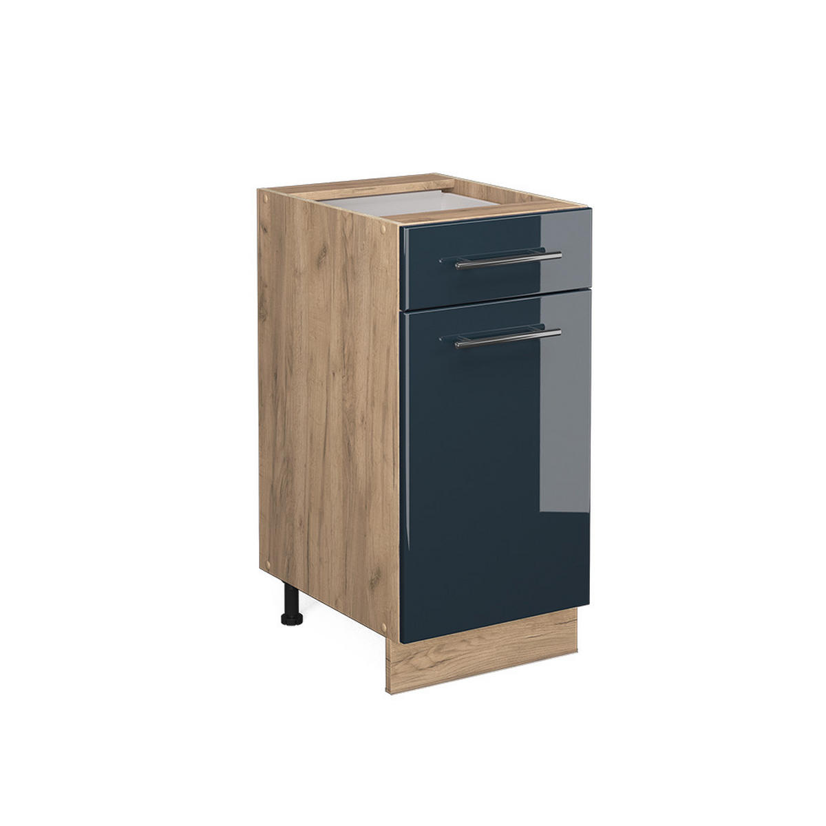 KÜCHENUNTERSCHRANK Fame-Line Dunkelblau Hochglanz 40 cm ohne AP - Honigeiche/Eiche Wotan, Holzwerkstoff (40/82/51.6cm) - Vicco
