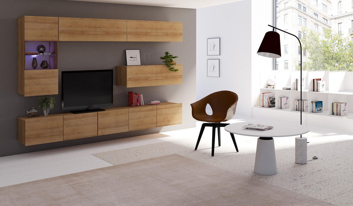 RTV-SCHRANK Bird Goldene Eiche, dreitüriger TV-tisch - Eichefarben/Silberfarben, Holzwerkstoff (150/37/43cm) - Bettso