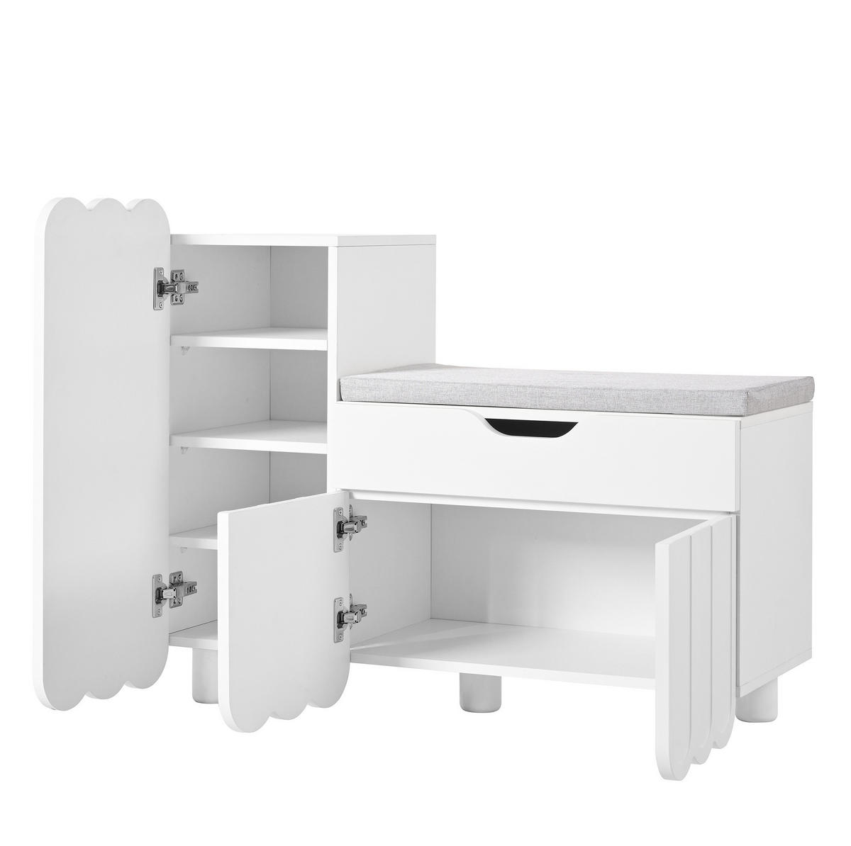 SCHUHSCHRANK 90/74,5/35 cm Weiß aus MDF mit Sitzpolster und Schublade - Weiß, Holzwerkstoff (90/74.5/35cm) - OKMYHOME