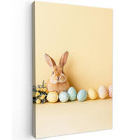 LEINWANDBILD Eier - Kaninchen - Pastellfarbtöne Deko Groß 90x140 cm - Hellgelb, Textil (90/140cm) - MuchoWow