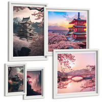 BILDER SET 5er Set - 50x50 cm & 20x30 cm & 40x60 cm Weißer Rahmen - Fantasielandschaften Japans - Weiß, Kunststoff (40/60cm) - TULUP
