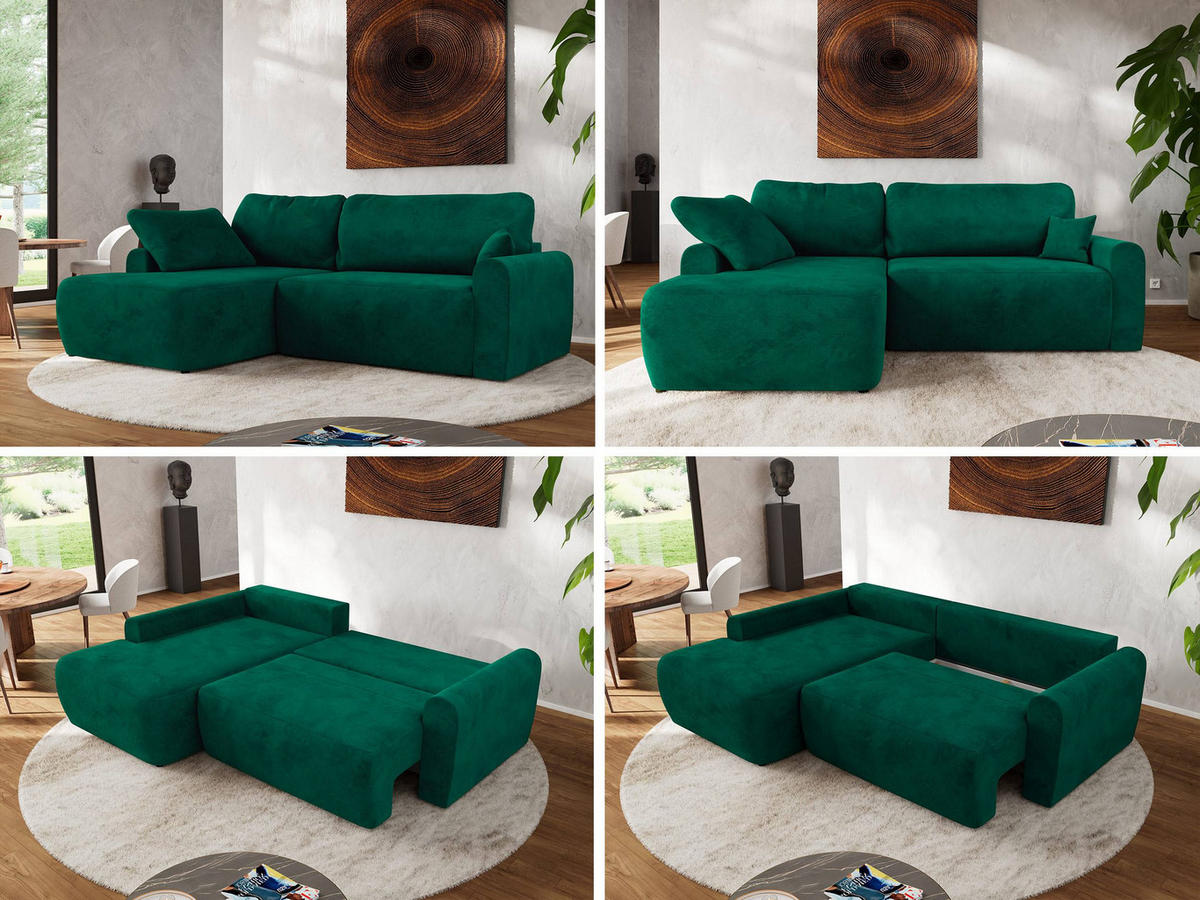 ECKSCHLAFSOFA CUBO L Dunkelgrün Velvet - links - Dunkelgrün/Schwarz, Kunststoff/Textil (273/187cm) - MKS