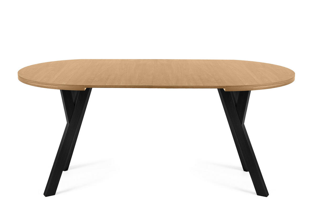 ESSTISCH INDAGA Ausziehbar 100-180cm Rund, Goldene eiche/schwarz - Eichefarben/Schwarz, Holz (100/180/75cm) - KONSIMO®