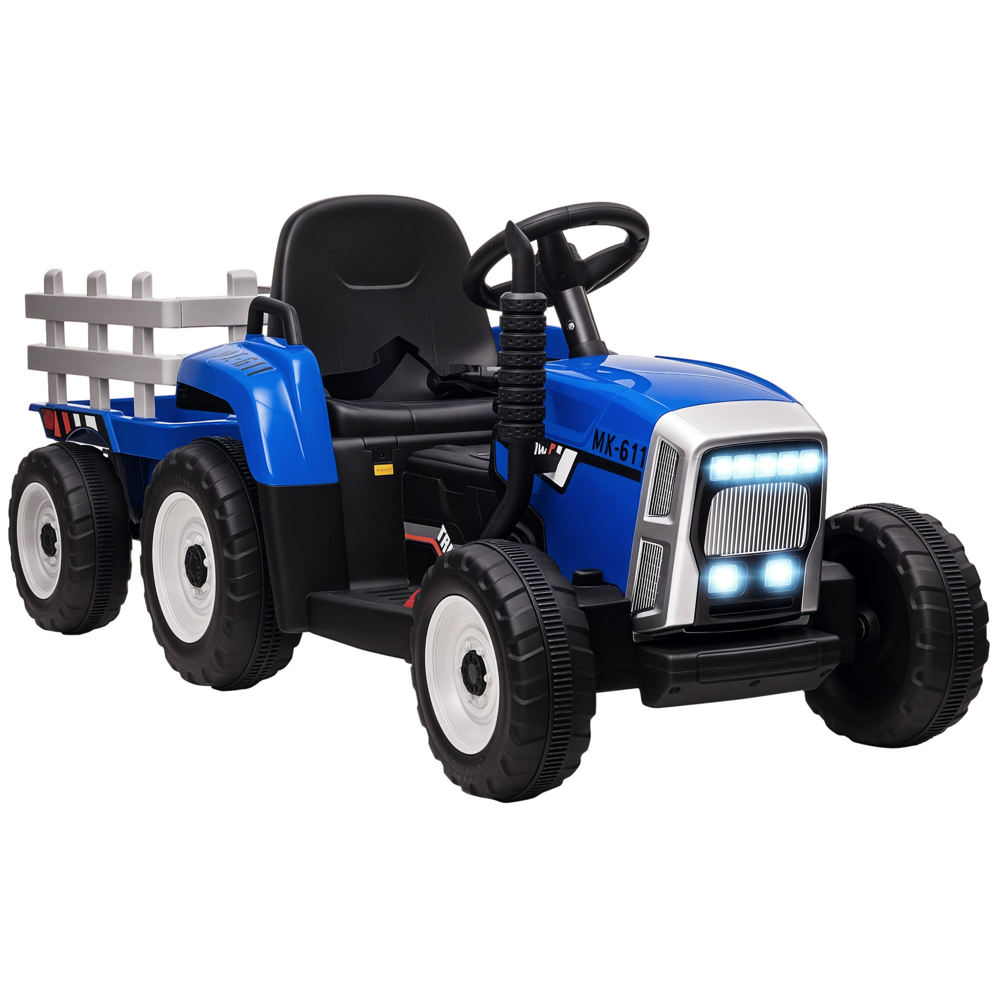 KINDER-ELEKTROAUTO DE-06132 mit Anhänger, mit Fernbedienung und Scheinwerfer Blau - Blau, Kunststoff/Metall (136.5/50/52.5cm) - ComfortXL